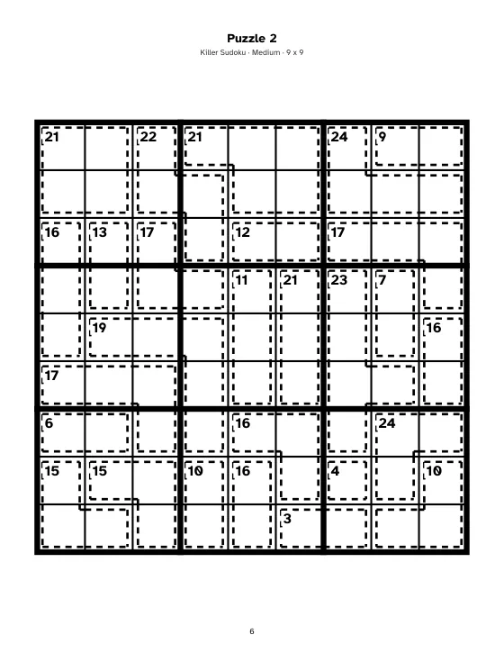 Killer Sudoku page from a US Letter book made in Gridbinder, Medium level