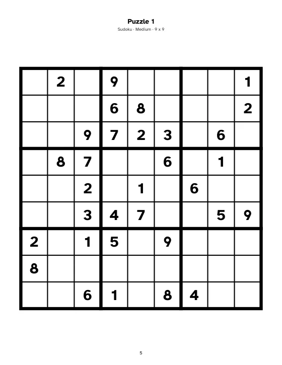 Sudoku page from a US Letter book made in Gridbinder, Medium level