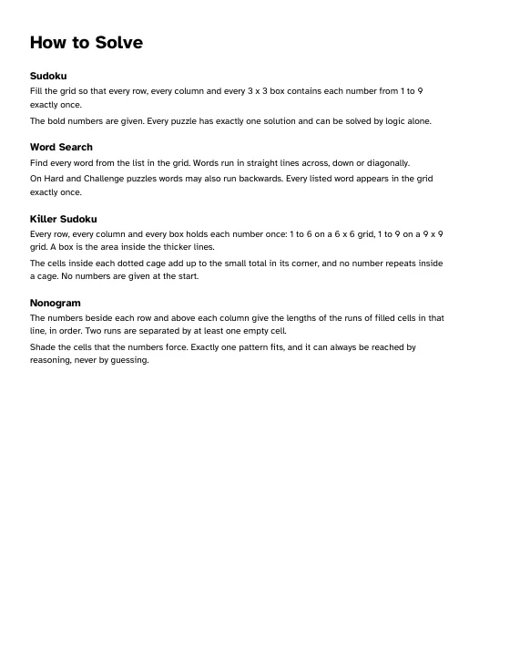 How to solve page with rules for each puzzle type